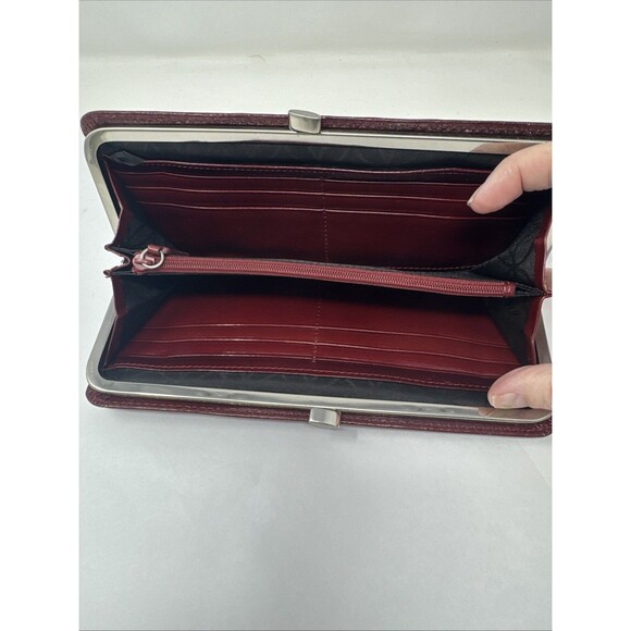 Fossil Clutch Wallet Red Leather Silver Kiss Lock Card Holder Vintage Burgundy - Picture 5 of 7